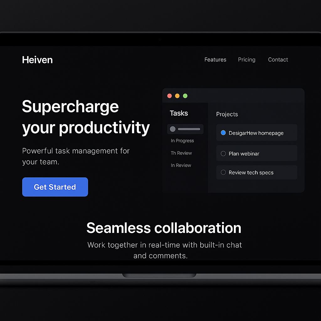 Heiven Tech landing page overview