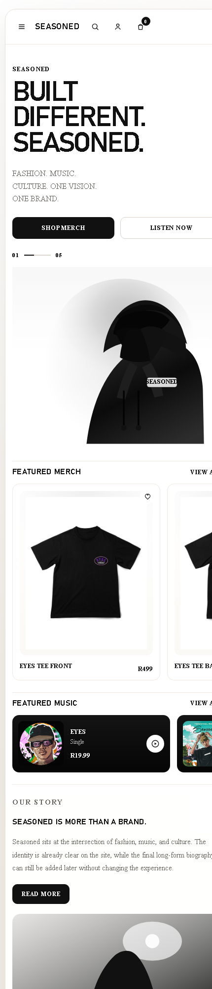 Seasoned mobile homepage layout